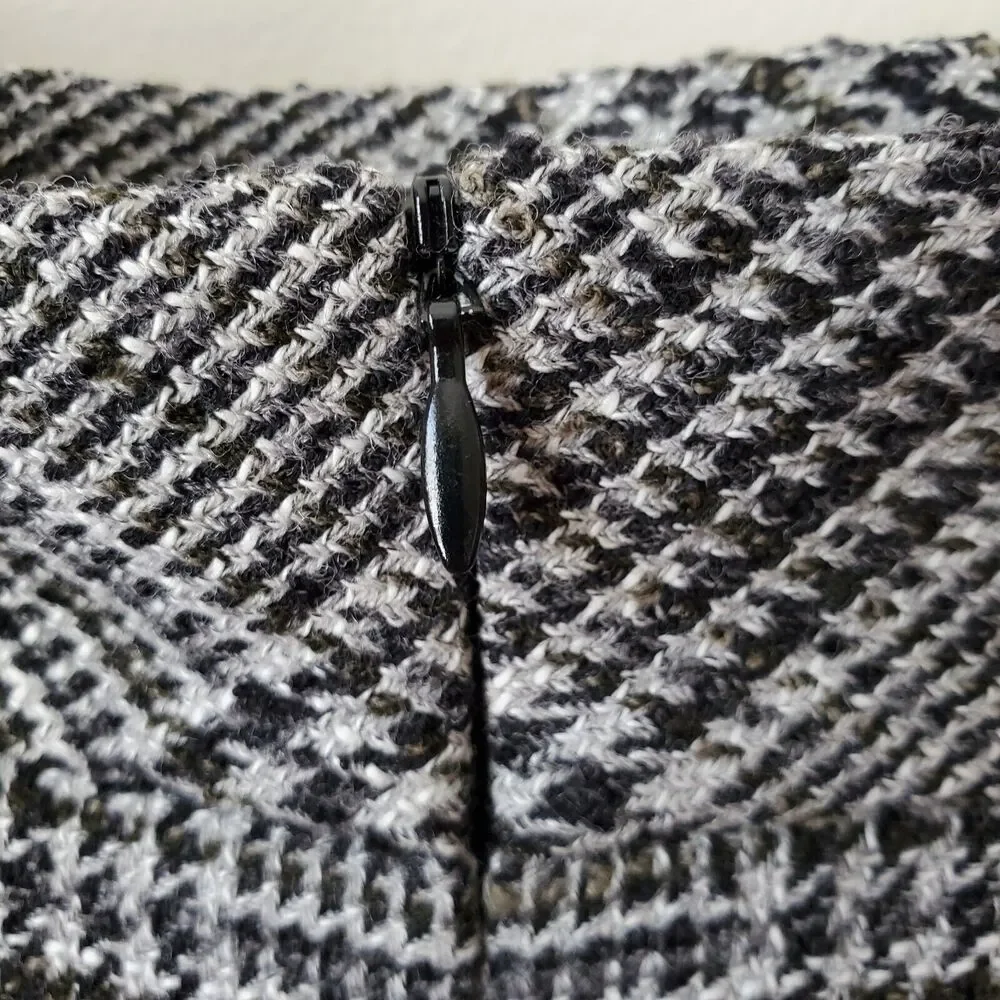 VTG 90s Gray Wool Tweed Houndstooth Pencil Skirt L 12 Retro Classic Old Money